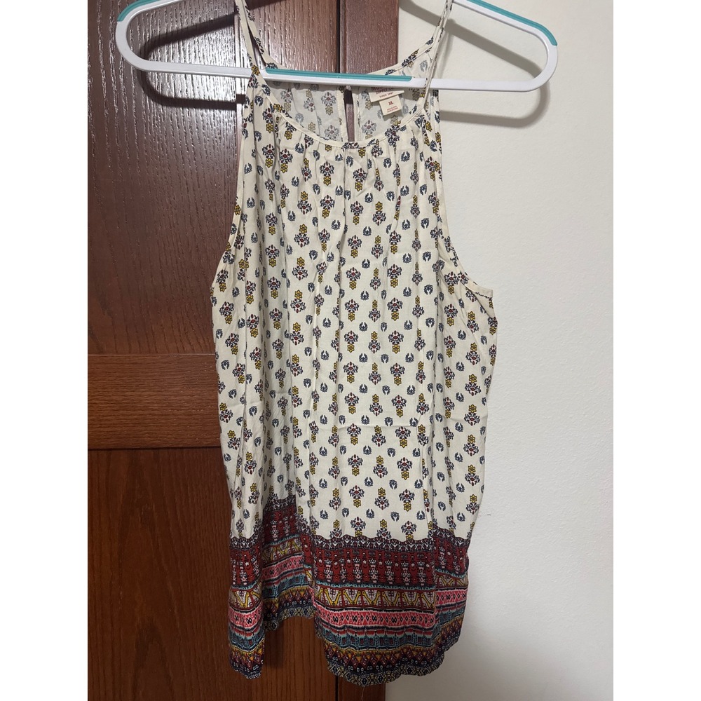 Mossimo Supply Co Tank Top Womens XL Cream Boho Floral Print Halter Neck
